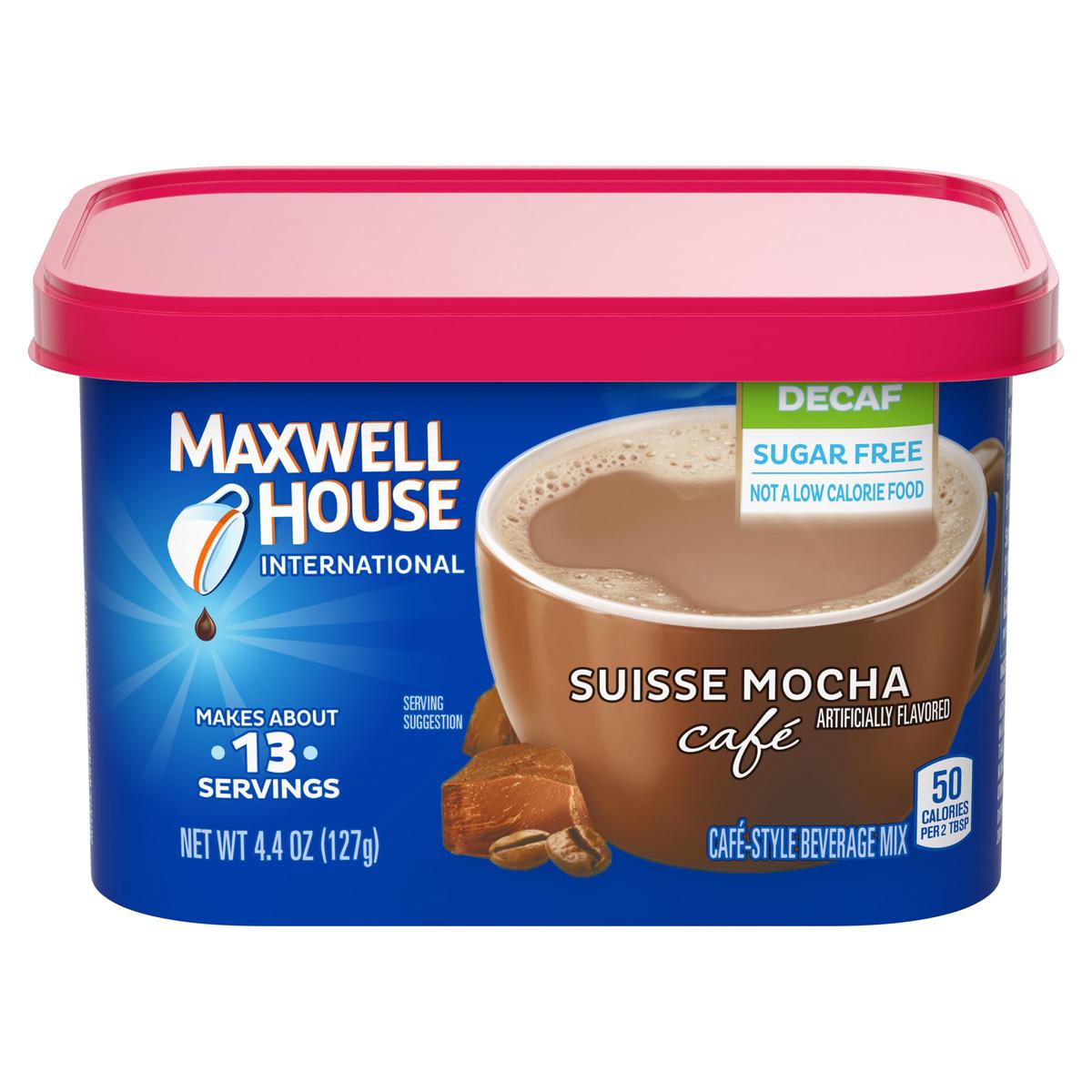 Maxwell House International Sugar-Free Suisse Mocha Caf-Style Decaf Instant Coffee Beverage Mix, 4.4 Oz. Canister