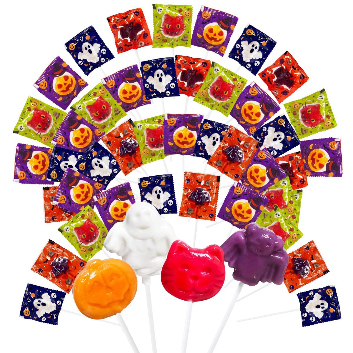 42 Assorted Halloween Candy Suckers Lollipops for Parties  Grinning Gourds  Boo Buddies  Witch s Sidekick & Dracula s Drones - Halloween   Individually Wrapped Lollipop Suckers for Candy Buffet