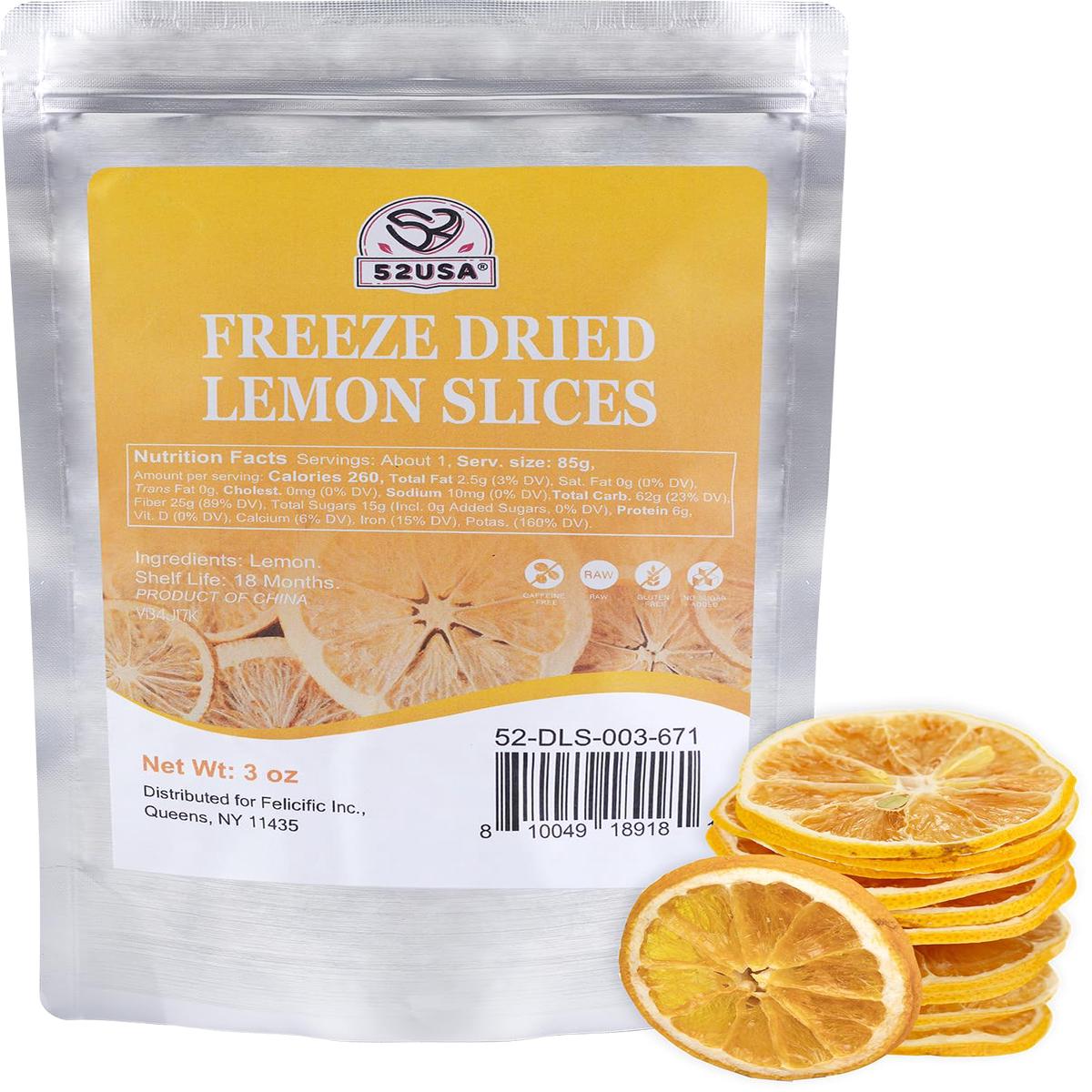 52USA Freeze Dried Lemon Slices, 3oz - All Natural Dehydrated Lemons for Teas, Infused Water, Cocktails & Baking, No Additives, No Sugar Added