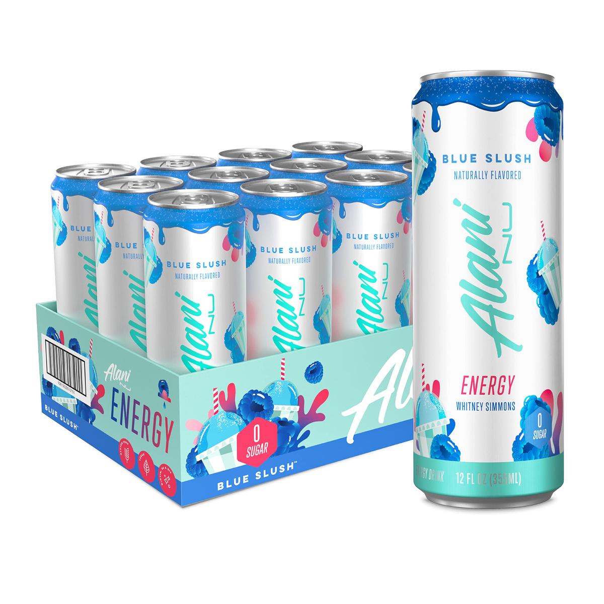 Alani Nu BLUE SLUSH Sugar Free  Low Calorie Energy Drinks | 200mg Caffeine | Pre Workout Performance with Antioxidants | Biotin B Vitamins | Zero Sugar | 10 Calories | 12 Fl Oz Cans (12 Pack)