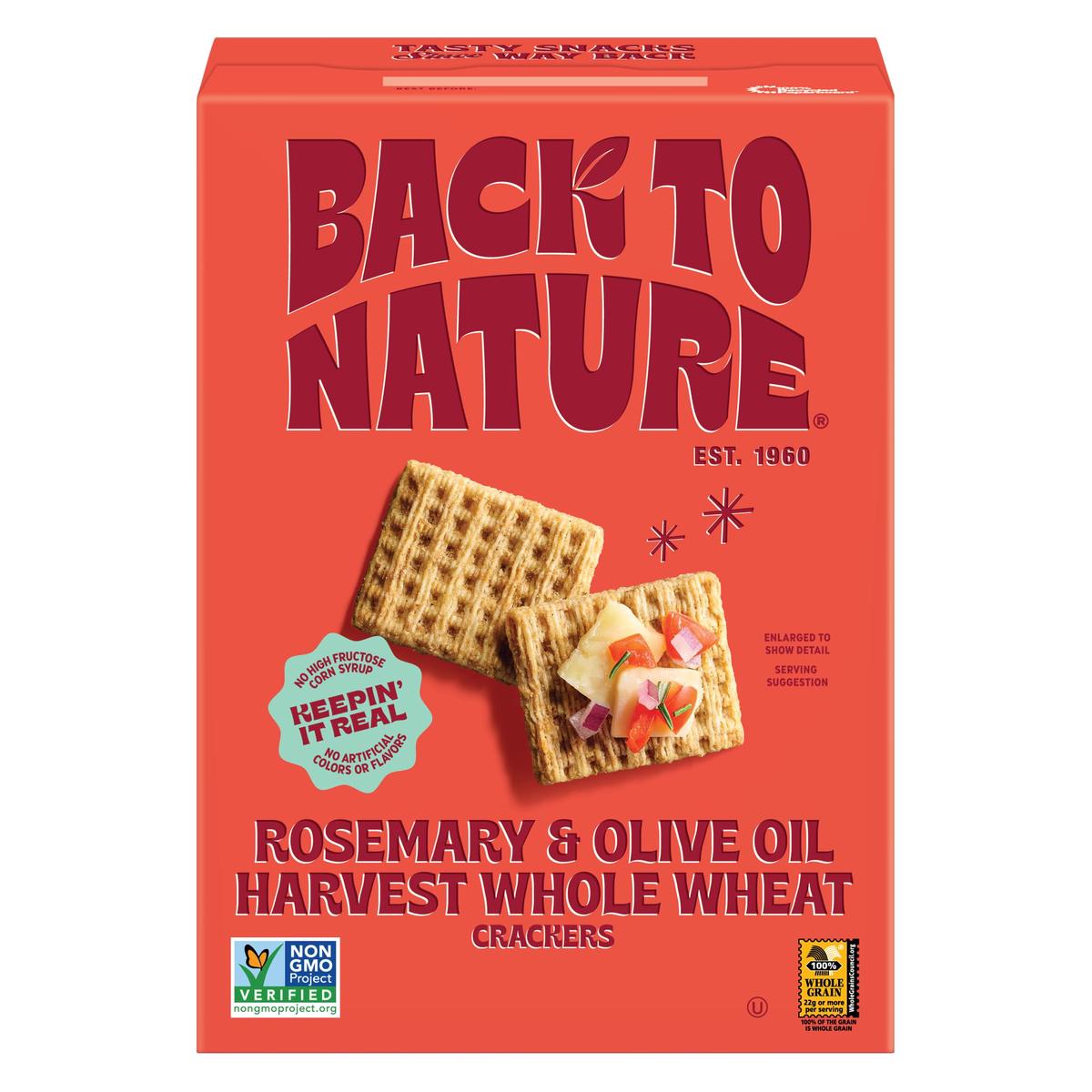 Back to Nature - Rosemary & Olive Oil Harvest Whole Wheat Crackers - Non-GMO, Made with Whole Grain Wheat & Sea Salt, Seriously