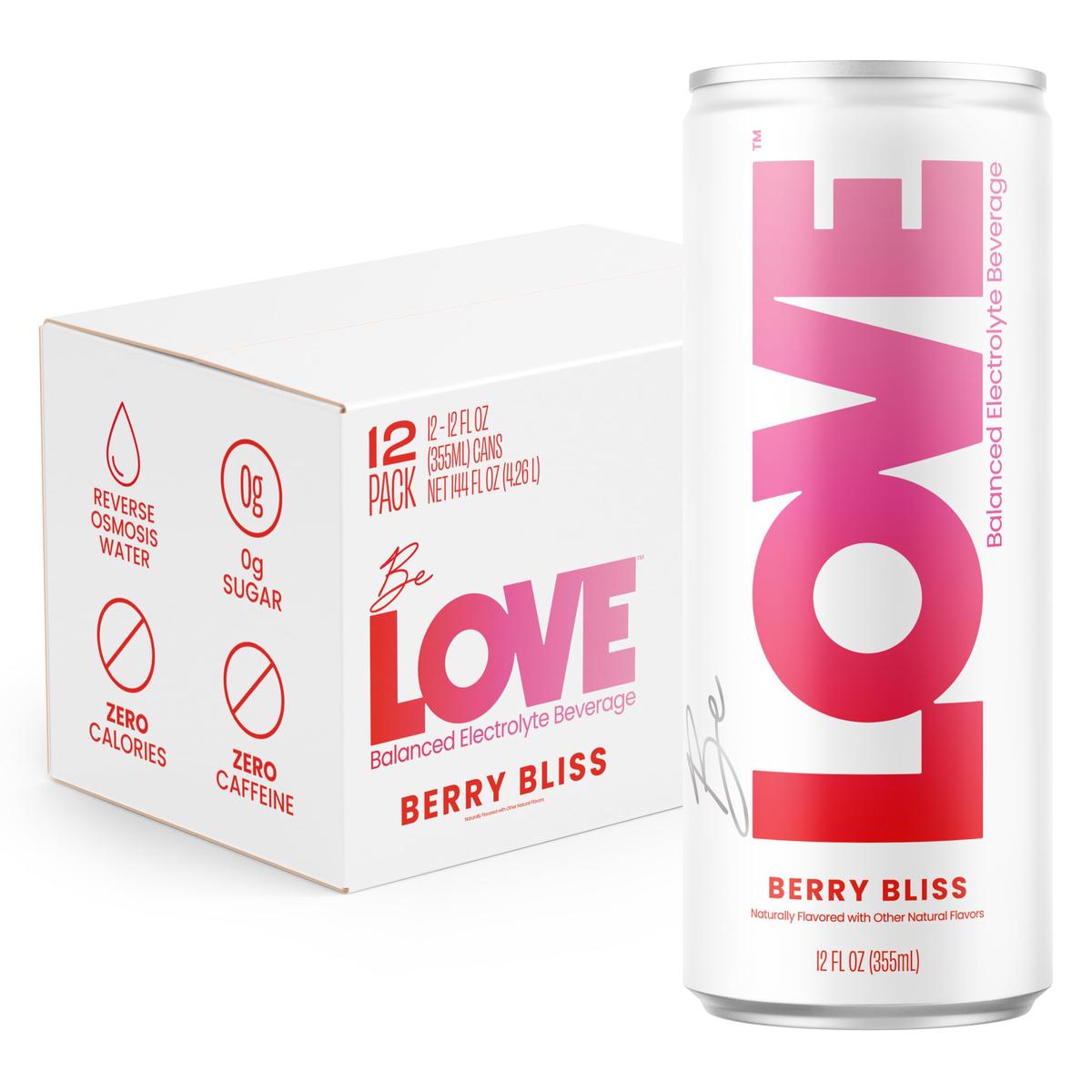 Be LOVE Electrolyte Still Beverage - Flavored Beverage for Daily Hydration  Exercise  Work & Wellness - Magnesium  Potassium & Sodium - Zero Sugar  Gluten Free (Berry Bliss  12oz x 12ct)