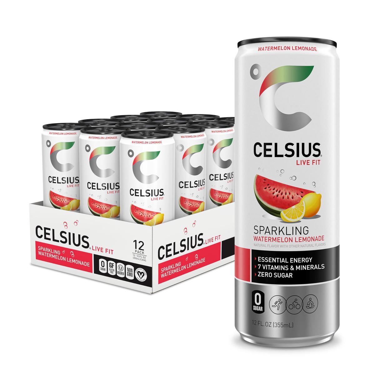 CELSIUS Sparkling Watermelon Lemonade Energy Drink, 12 Fl Oz (Pack of 12) - Functional, Refreshing, Essential Energy Beverage