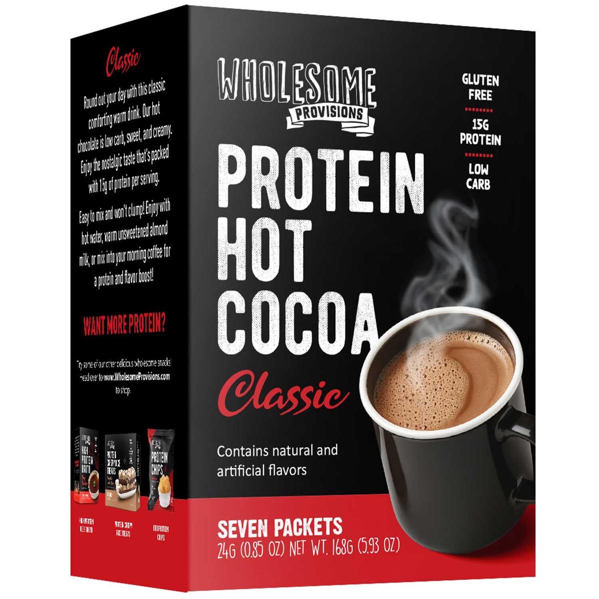 Wholesome Provisions Protein Hot Chocolate Mix, Keto, 15g Protein, 2g Net Carbs, 7 Pack, Instant Cocoa