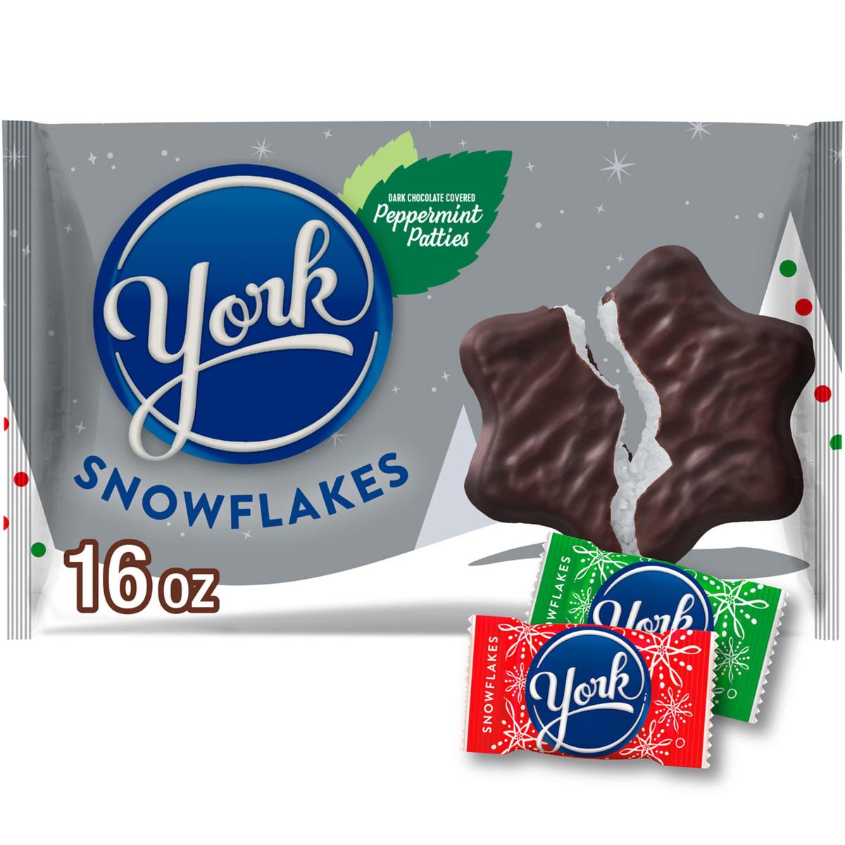 YORK Dark Chocolate Peppermint Patties Snowflakes  Christmas Candy Bag  16 oz