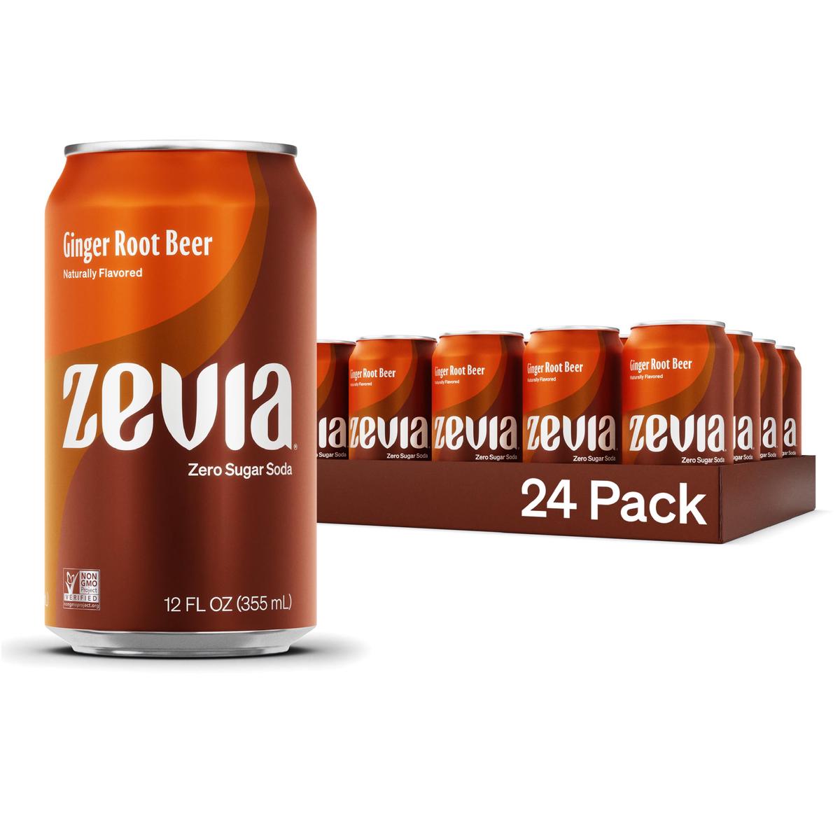 Zevia Zero Sugar Soda, Ginger Root Malt-Inspired, 12 Oz Cans (24-Pack)  Naturally Sweetened, Zero Calorie Sugar Free Soda - Non-Gmo Project Verified, Gluten-Free, Vegan