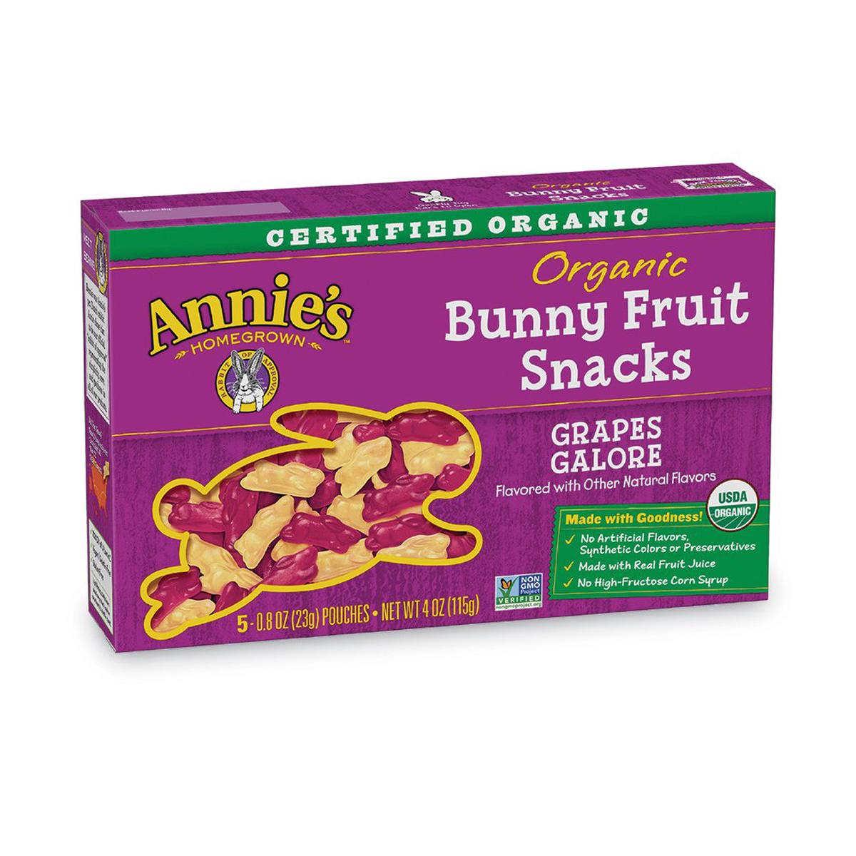 Annies Homegrown Organic Bunny Fruit Snacks , Grapes Galore, 20 Pouches, 0.8oz