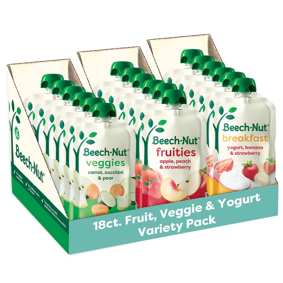 Beech-Nut Baby & Toddler Food Favorite Flavors Pouches Variety Pack, Fruit Veggie and Whole Milk Yogurt Purees, Baby Pouch Puree