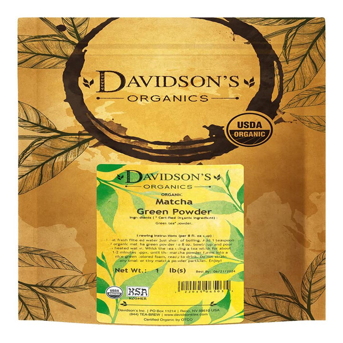 Davidson's Organics Matcha Green Powder Loose Leaf Tea, 16oz Bag, Premium Quality, Rich Flavor, Antioxidant-Rich, Vegan Friendly