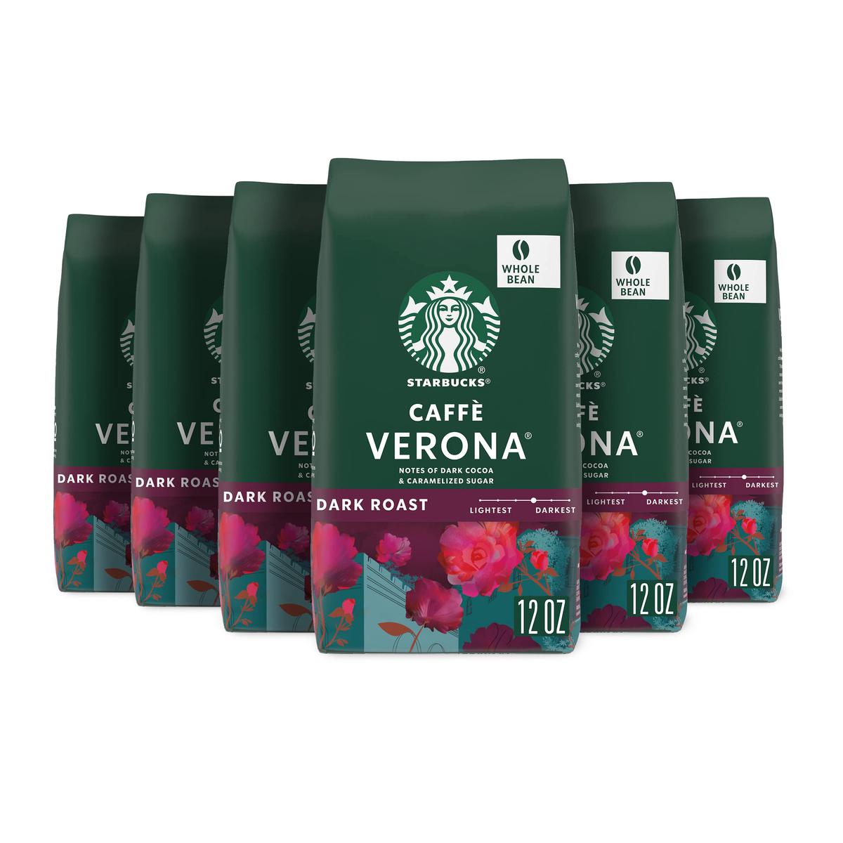 Starbucks Whole Bean Coffee, Dark Roast Coffee, Caff Verona, 100% Arabica, 6 Bags (12 Oz Each)