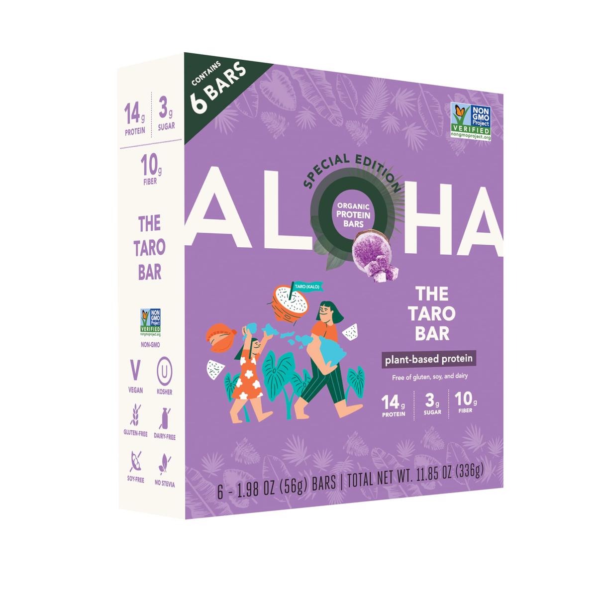 ALOHA Organic Plant Based Protein Bars - The Taro Bar Special Edition, Vegan, Low Sugar, Gluten Free, 6 Count, 1.98oz Bars