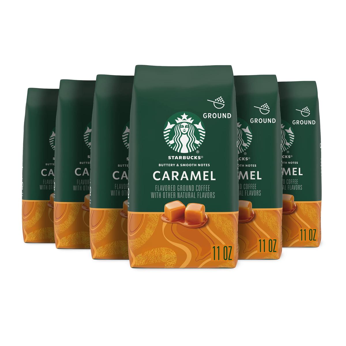 Starbucks Ground Coffee, Caramel Flavor, 100% Arabica, 6 Bags (11 oz each)
