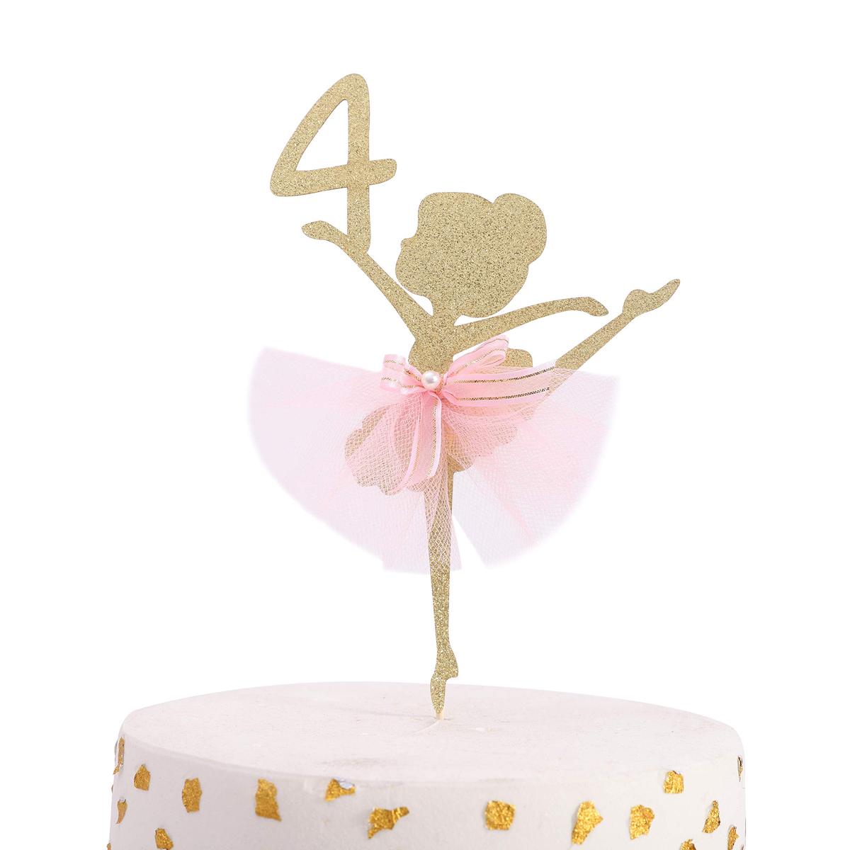 WAWUO Ballet Cake Topper - Ballerina Birthday Decoration - 1 Count - Paper - Ballerina 4