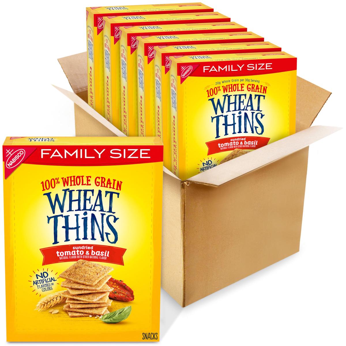 Wheat Thins Sundried Tomato & Basil Snacks, Whole Grain Wheat Crackers, Bulk Snack Crackers, Family Size, 6 -13 oz Boxes