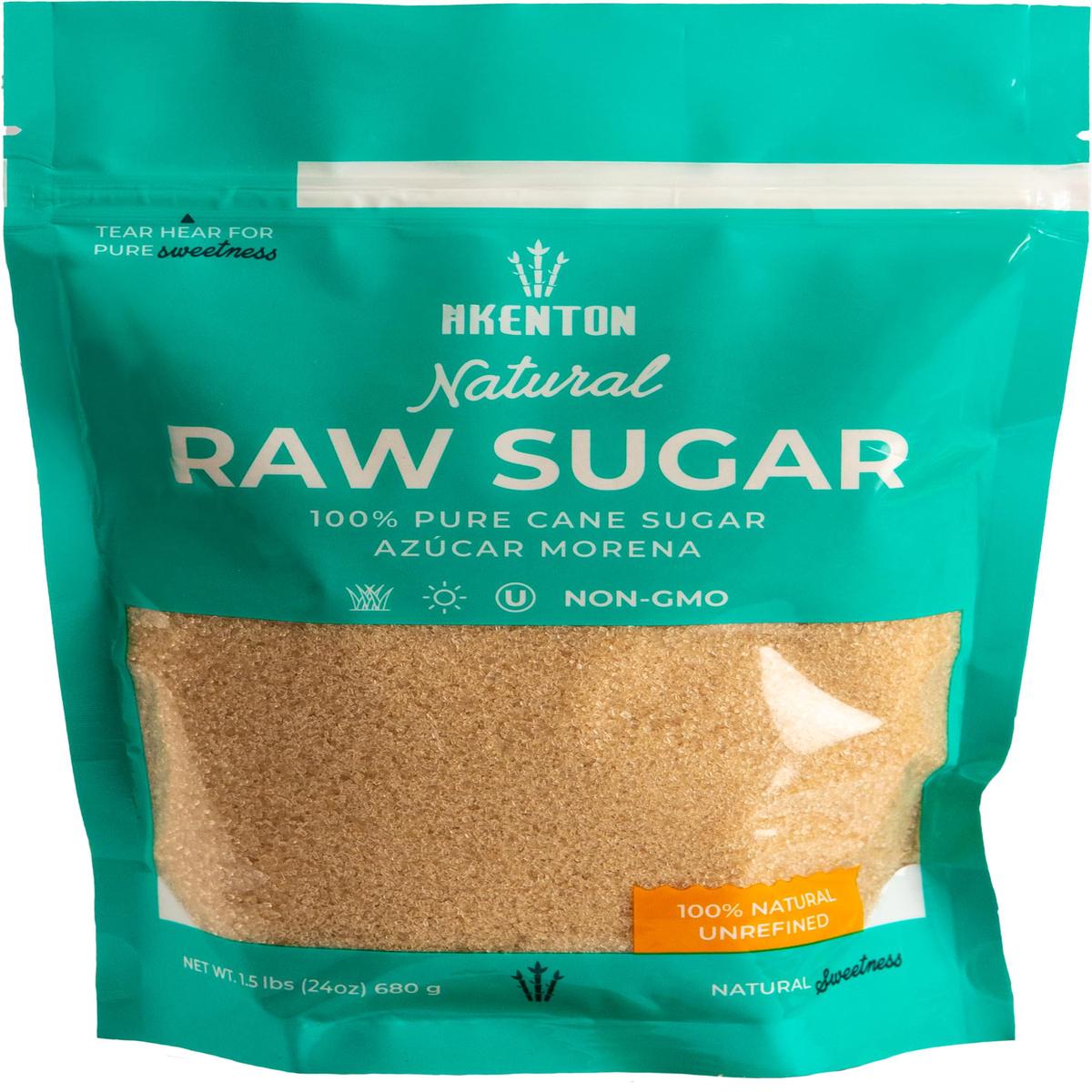 Akenton Natural Raw Cane Sugar, 1.5 Pound Resealable Bag | 100% Natural, Unprocessed, Unbleached, Unrefined Sugar | Gluten-Free,
