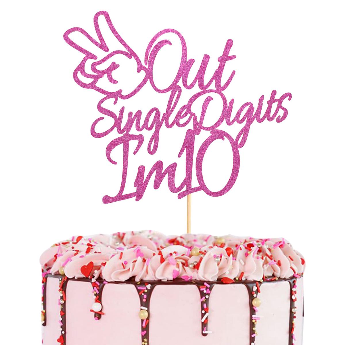Arthsdite Cake Topper, Happy 10th Birthday Decoration, Pink Glitter, Medium, Plastic