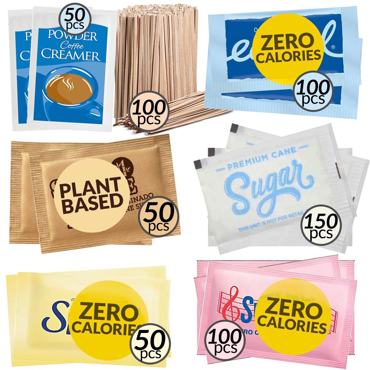 Assorted Sugar Variety Pack & Powder Creamer Packets 600 Count Pack - Individual & Bulk Raw Sugar Packets for Coffee - Perfect Variety of Single Serve Sweeteners & Creamers for Office or Home Station