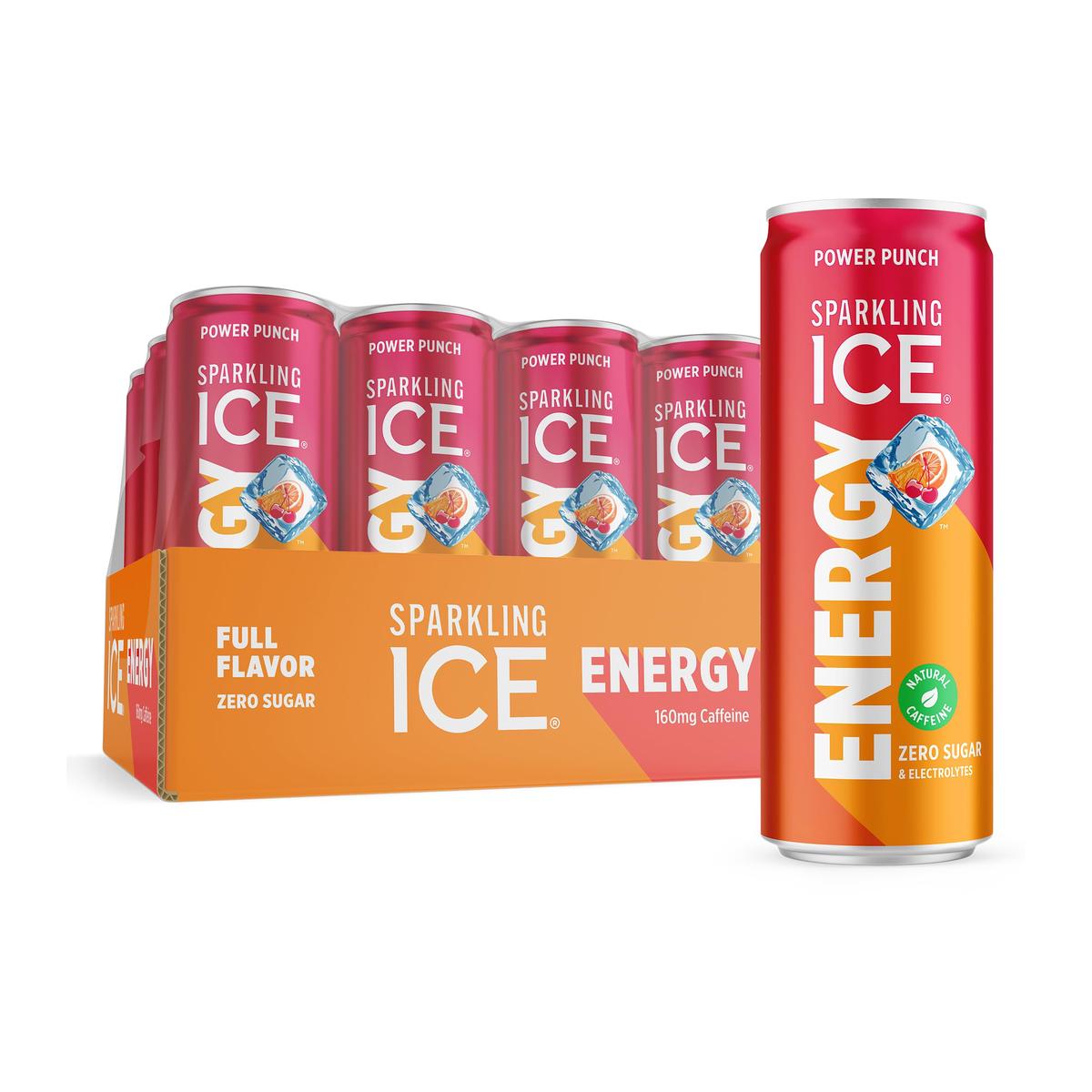 Sparkling Ice Energy Drinks Power Punch, Zero Sugar, 12 Fl Oz Cans, Pack of 12