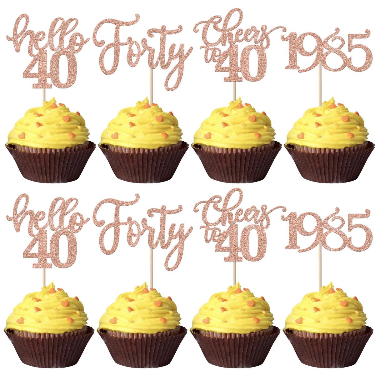 YCTHUNFISH 24 Pack Cupcake Toppers Glitter Rose Gold for 40th Birthday Cake Decorations
