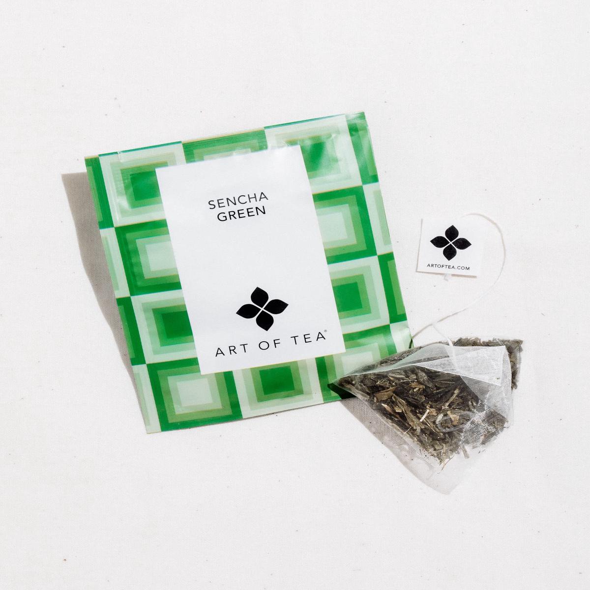 Art of Tea | Organic Sencha Green Tea Bags | 50 Eco Friendly Pyramid Tea Bag Sachets