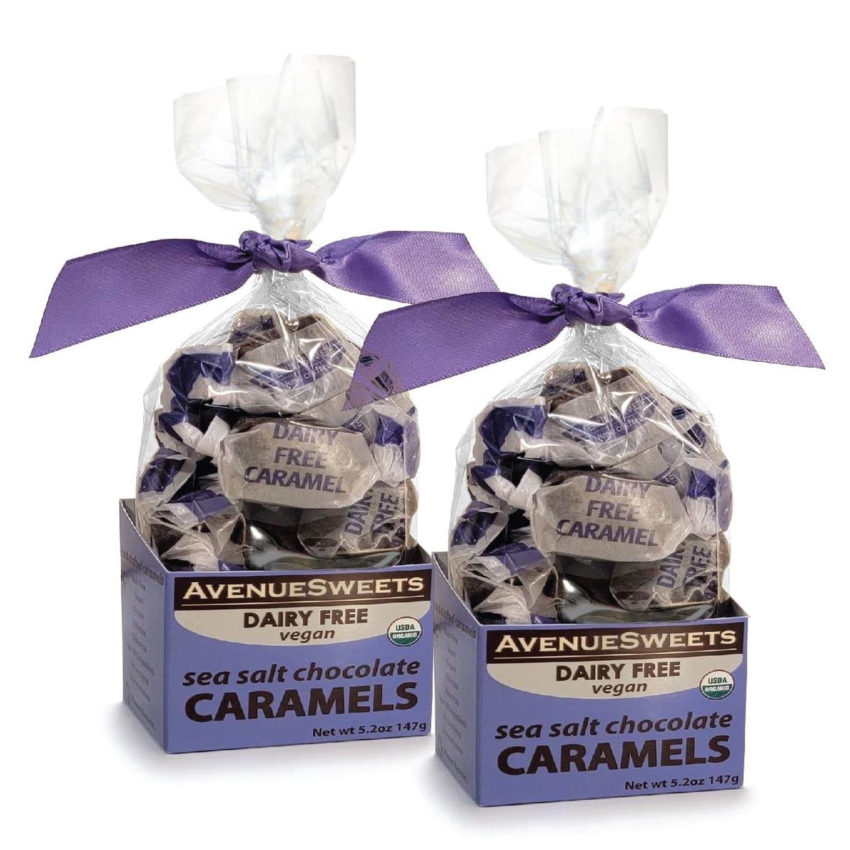 AvenueSweets Handcrafted Dairy Free Vegan Soft Caramels - Sea Salt Chocolate - 2 x 5.2 oz Boxes
