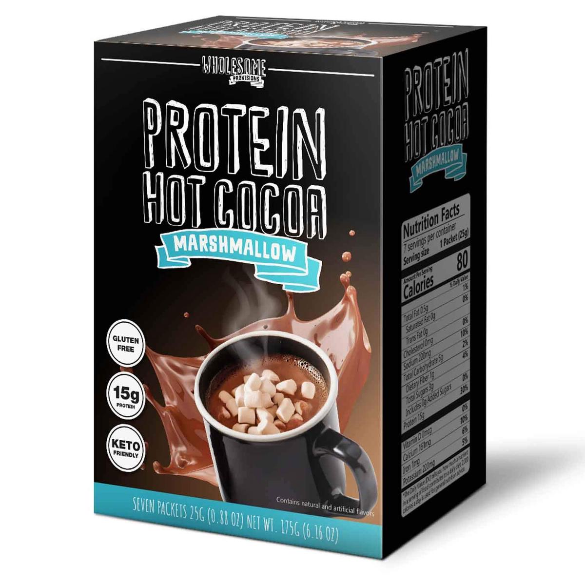 Wholesome Provisions Protein Hot Chocolate Mix, Low Carb, 15g Protein, 2g Net Carbs, 0.88 Oz (Pack of 7)
