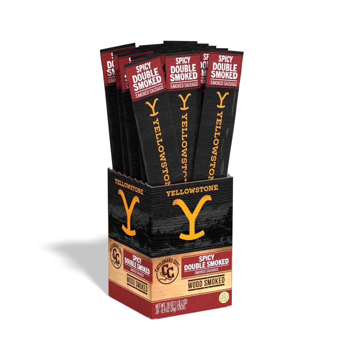 Yellowstone by Cattlemans Cut Spicy Double Smoked Sausage Sticks  0.9 Ounce (Pack of 20)