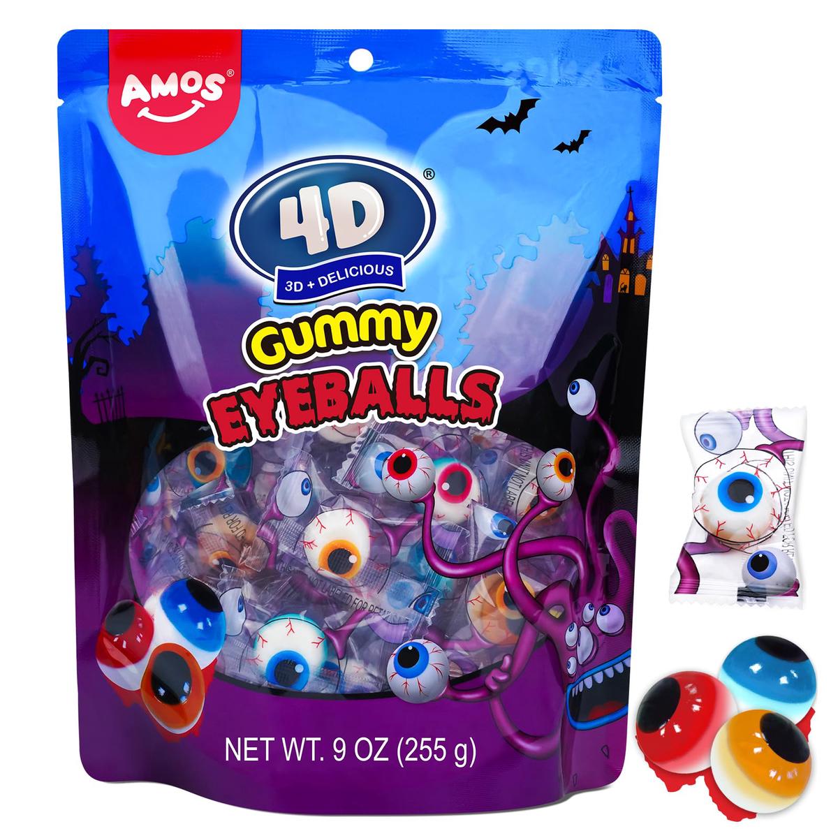 Amos Gummy Eyeball Halloween Candy Eye Candy  for Kids & Parties  3D Gummy Eyeballs  Individually Wrapped Sharing  9oz Bag