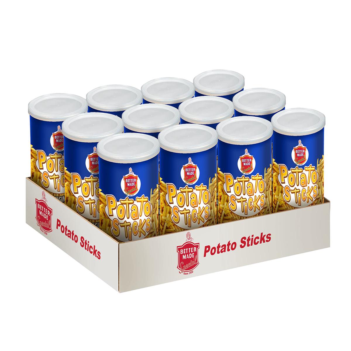 Better Made Potato Sticks - Shoestring Snack - Gluten Free - 5oz Canister - (Original, 12 Can Tray)