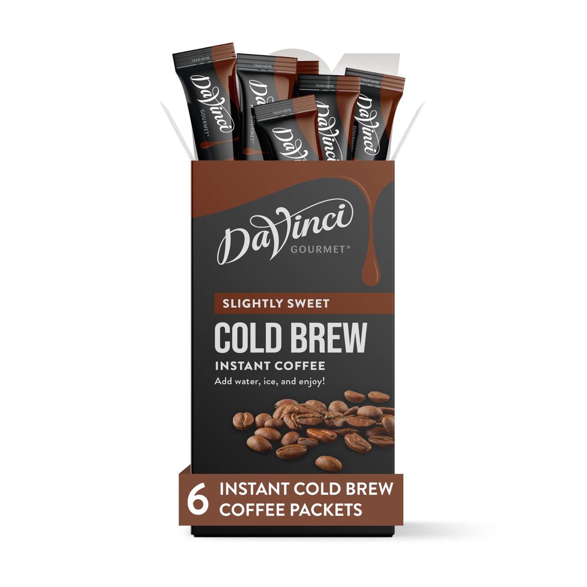 DaVinci Gourmet Cold Brew Coffee Stick Packs, Slightly Sweet, 6 Count, Instant Coffee, Coffee Flavor
