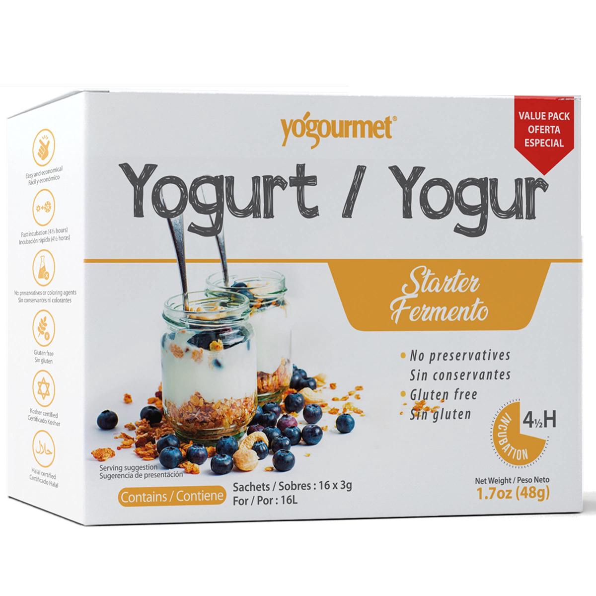 Yogourmet Yogurt Starter Culture - All Natural, Gluten Free, Kosher, Halal - 16 Pack (3 g Sachets) - 2.8 Ounce Total