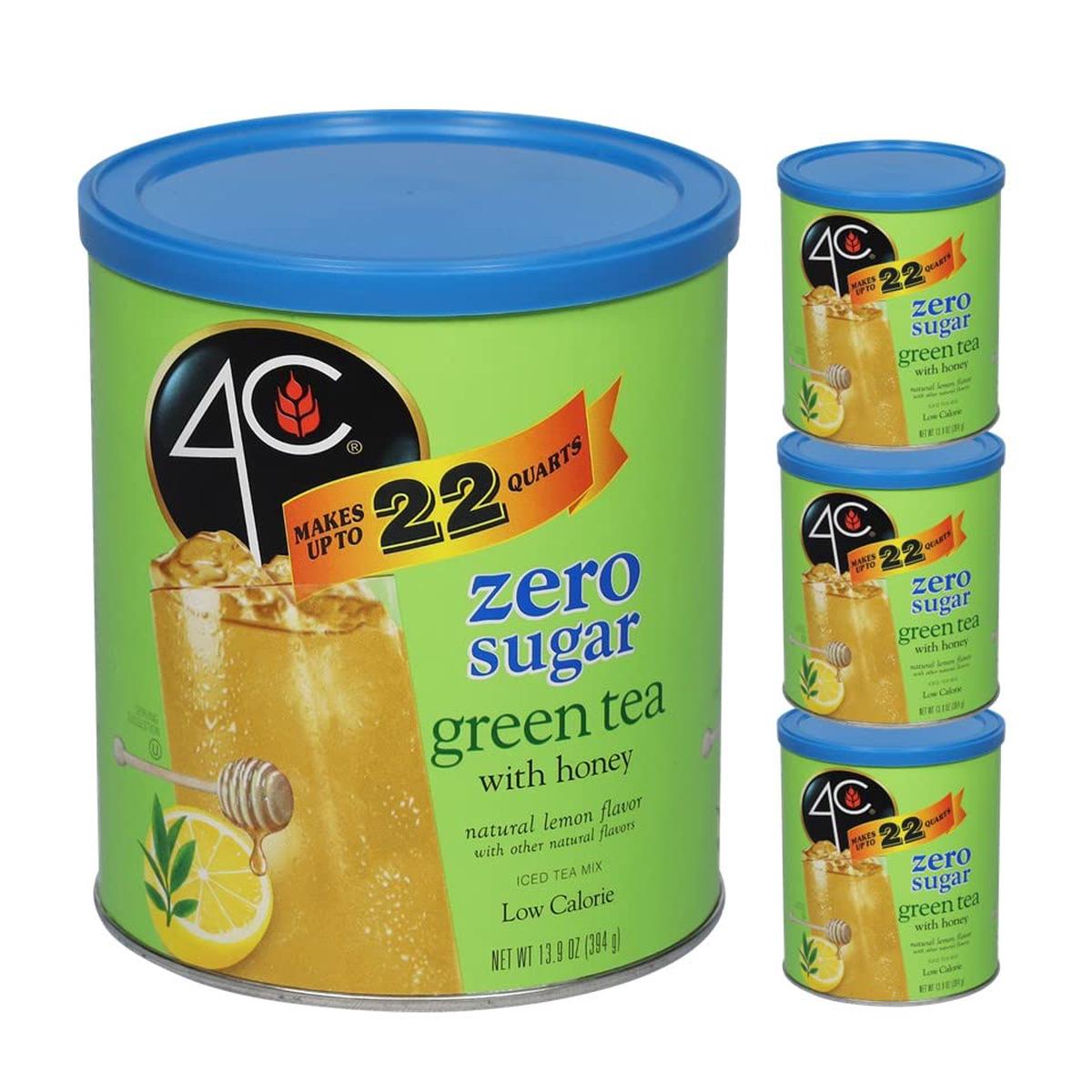 4C Light Powdered Drink Mix, Zero Sugar Green Tea, Family Size, 13.9 oz (Pack of 1), Low Calorie, 22 Quarts Total