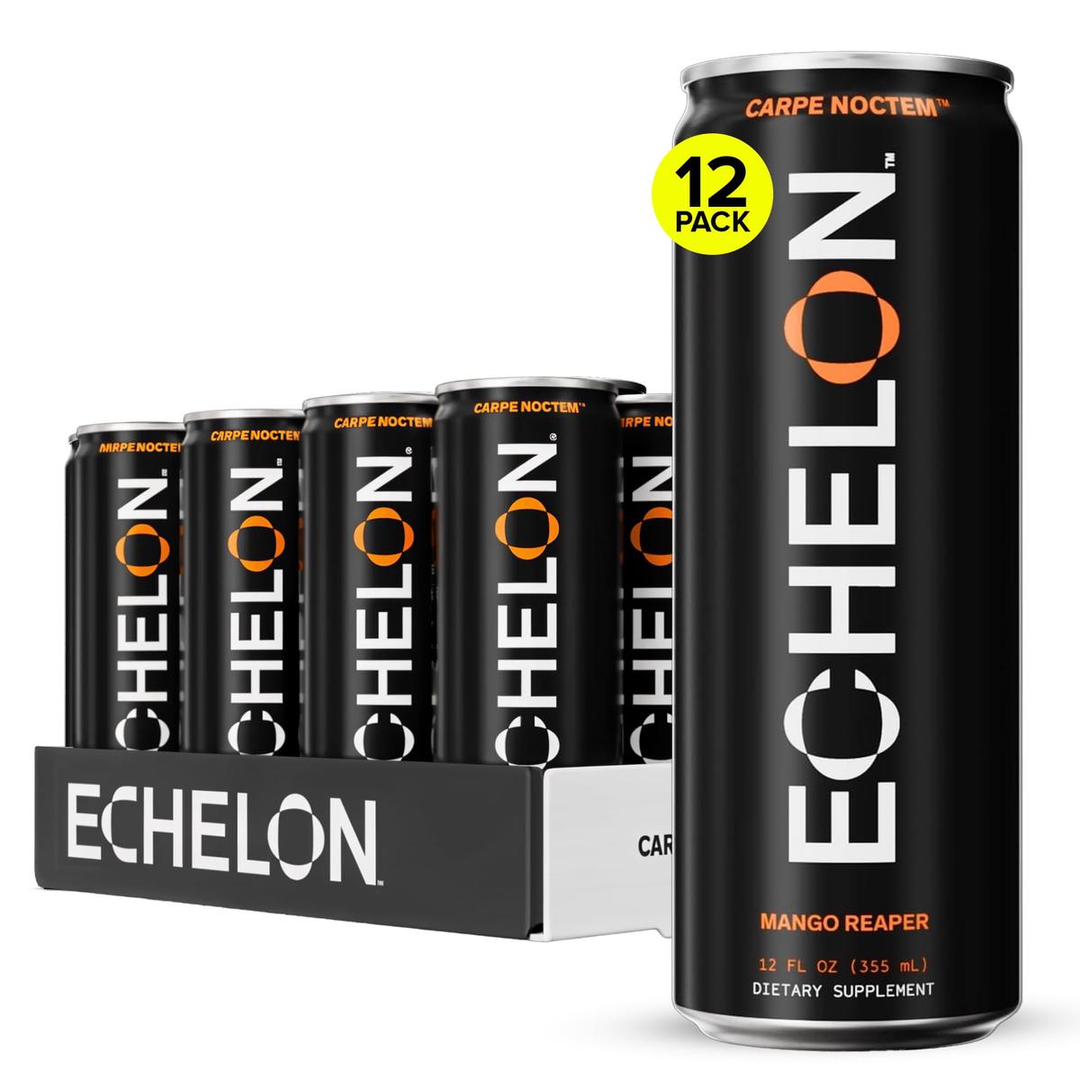 Echelon Pre-Workout Energy Drink - 12-Pack  Mango Reaper - Peak Performance  Sustained Energy  Focus and Endurance Dietary dietary product - 300mg of Caffeine  Beta-Alanine  L-Theanine & Fiber - Vegan