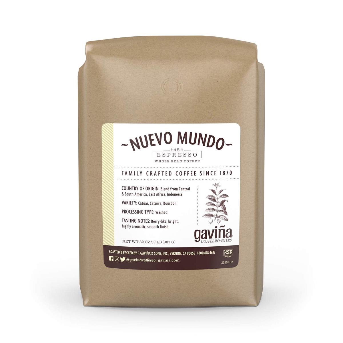 Gavina Nuevo Mundo Espresso Whole Bean Coffee, 100% Arabica, 32 oz Bag - Rich Flavor, Freshly Roasted