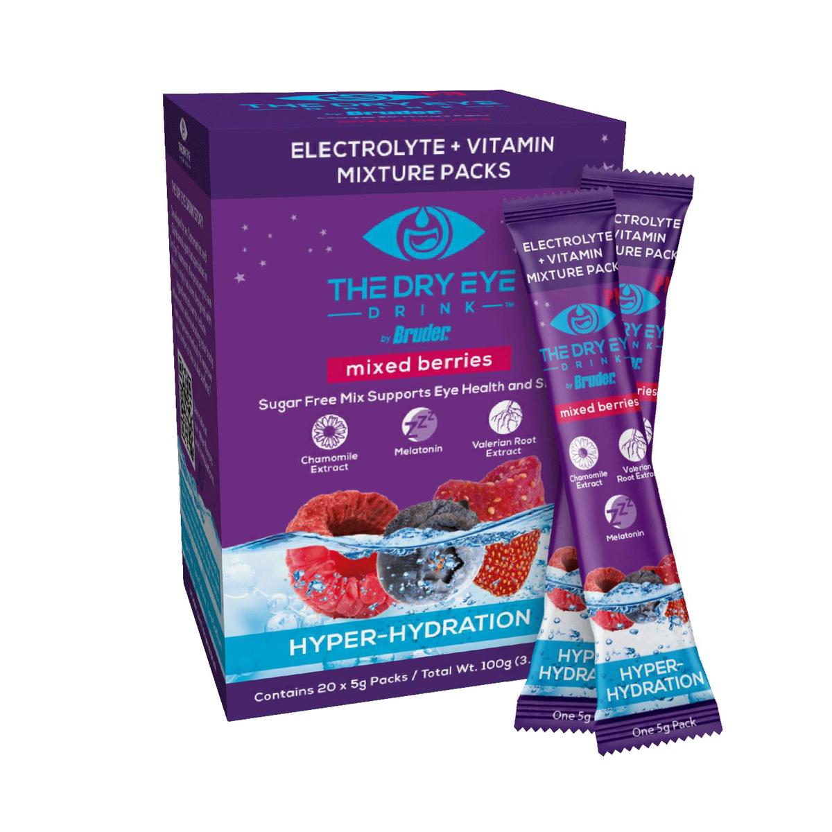 The Dry Eye Drink Pm Night Time Mixed Berry Flavor L Ultimate Hydration For Dry Eyes L Sugar-Free Electrolyte Powder Packets L Aid For Deep, Relaxing, Restful Sleep L 5G X 20 Packets