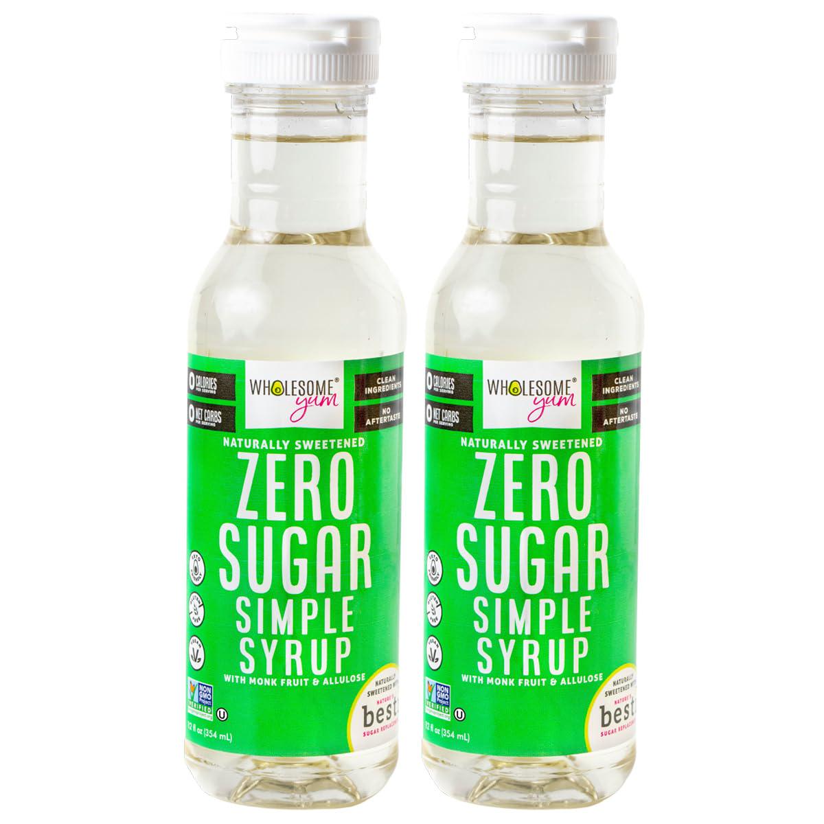 Wholesome Yum Keto Simple Syrup - Skinny Sugar Free Simple Syrup With Monk Fruit & Liquid Allulose - Natural Sweetener For Drinks, Cocktails, Coffee, & Cooking - Low Carb (12 Fl Oz, 2 Pack)