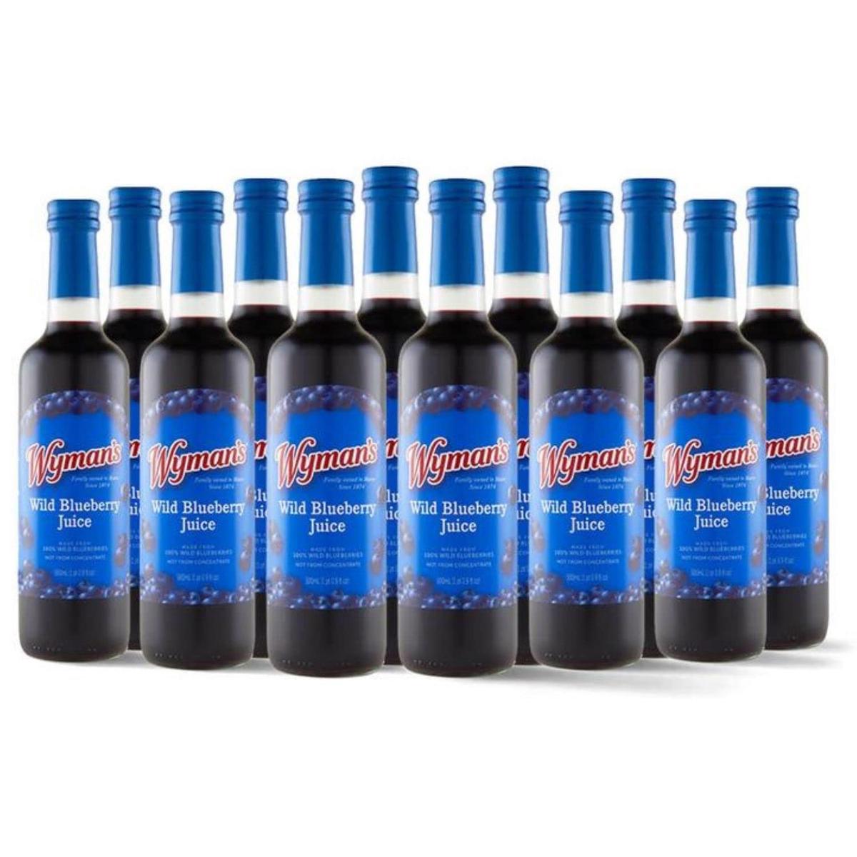 Wyman'S Wild Blueberry Juice, 100% Juice, No Sugar Added, Not From Concentrate, Glass Bottled, 500Ml (12 Pack)