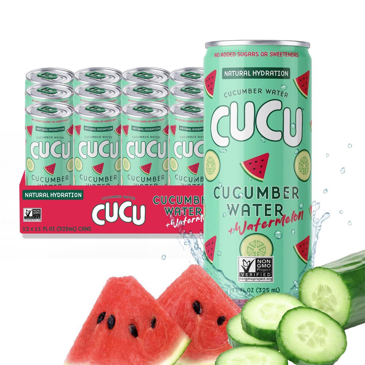 CUCU Cucumber Water + Watermelon Water - Natural Hydration from Cucumbers with Vitamin C, Electrolytes & Antioxidants - No Sugar
