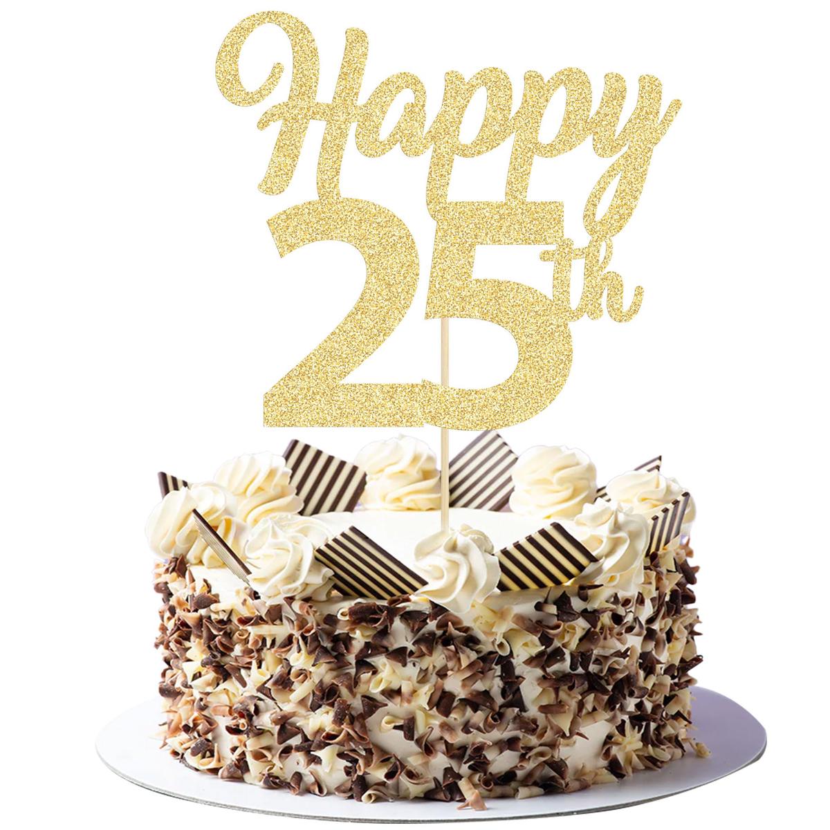 3Pcs Happy 25Th Birthday Cake Toppers Gold Glitter Number 25 Cake Decorations 25Th Birthday Cake Picks For Cheers To 25Th Birthday 25 Years Old Birthday Party Gift Decorations