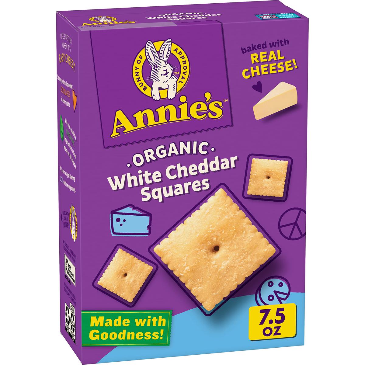 Annies Organic White Cheddar Squares Baked Snack Crackers, Made with Real Cheese, 7.5 oz
