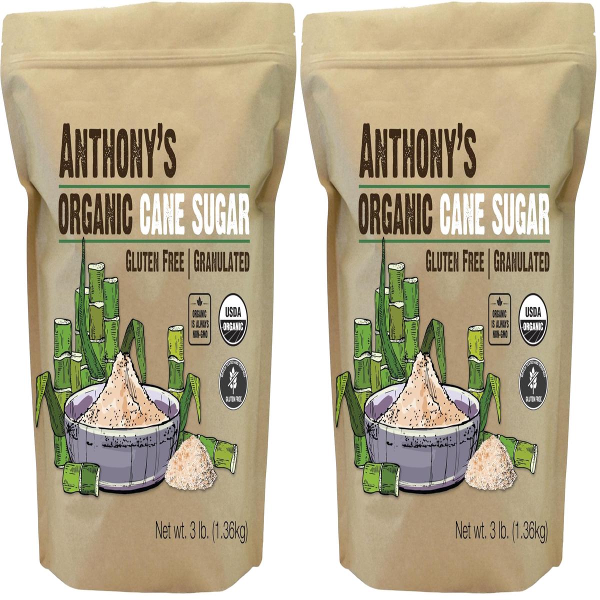 Anthonys Organic Cane Sugar, 3 lb, Granulated, Gluten Free & Non GMO (Pack of 2)