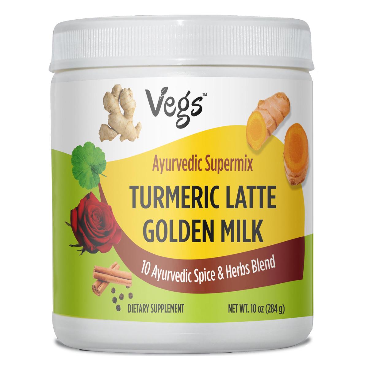 Vegs Turmeric Latte Golden Milk - Ayurvedic Super Spice Mix Golden Milk with Turmeric, Ginger, Rose Petals, Cinnamon, Ashwagandh