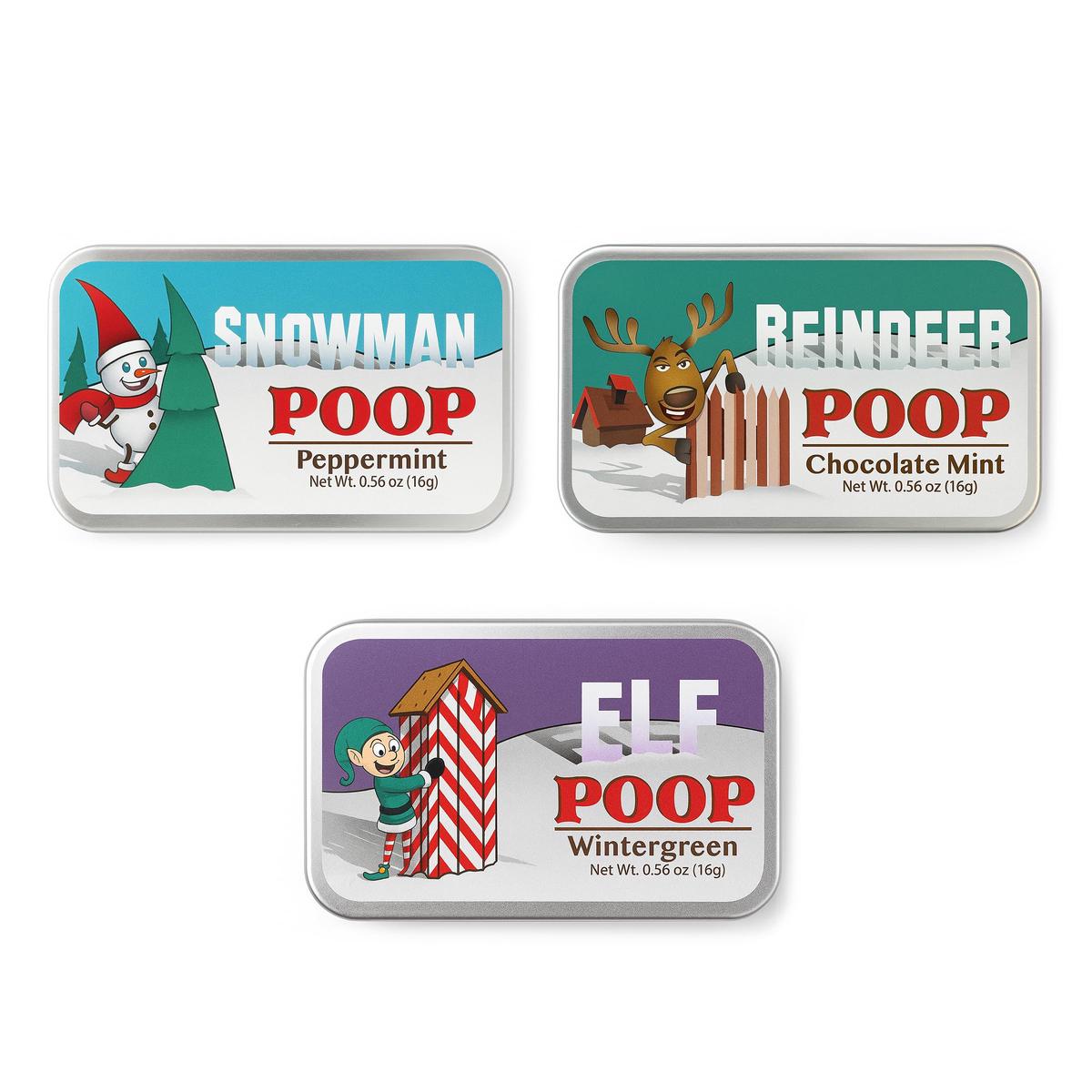 Amusemints Christmas Poop Mints 3 Pack  (3 X .56 Ounce) | Festive Novelty Candy Gifts | Funny Stocking Stuffers | Holiday Party Favors & Collectible Tins |