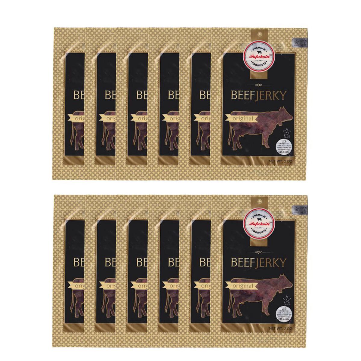 Aufschnitt Grass Fed Beef Jerky - Low Sodium, Certified Kosher - Made In Usa - Keto & Halal Friendly - 12 Pack, Original