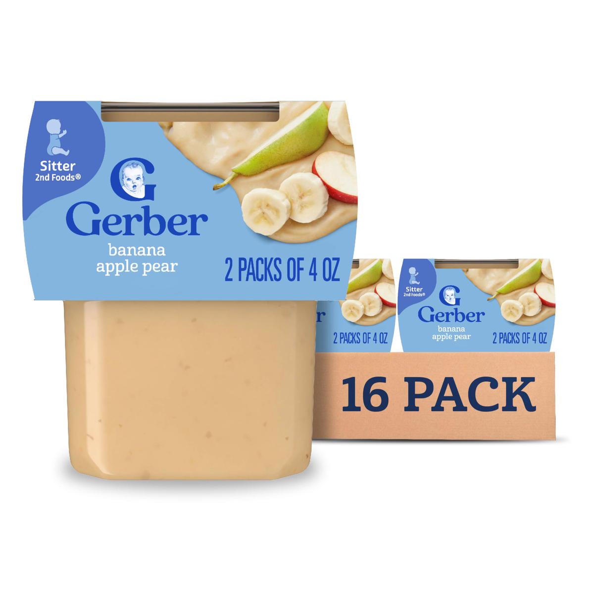 Gerber 2Nd Foods Bananas With Apples & Pears, 4 Ounce Tubs, 2 Count (Pack Of 8)