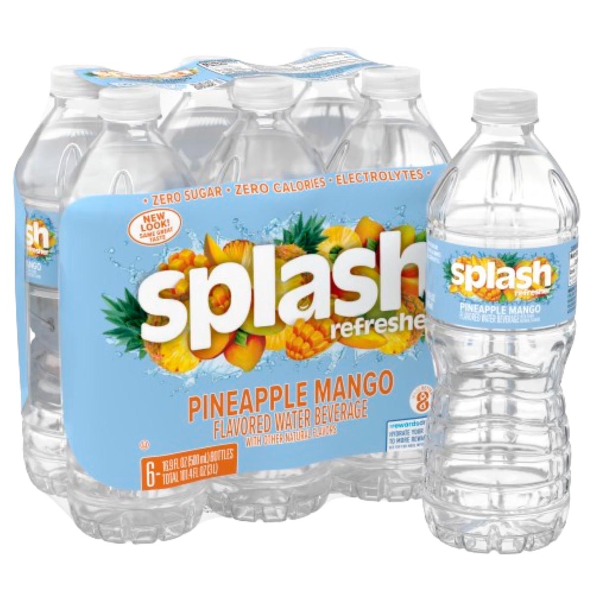 SPLASH BLAST Pineapple Mango Flavor Water Beverage, 16.9 Fl Oz, Pack of 6 - Refreshing Hydration in Plastic Bottles