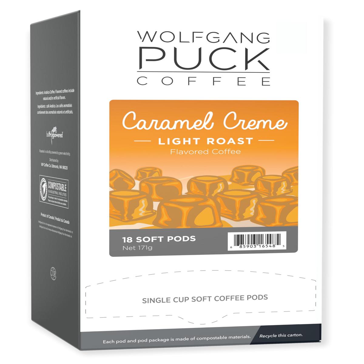 Wolfgang Puck Coffee Soft Pods, Caramel Cream, 18 Count, Pack of 6