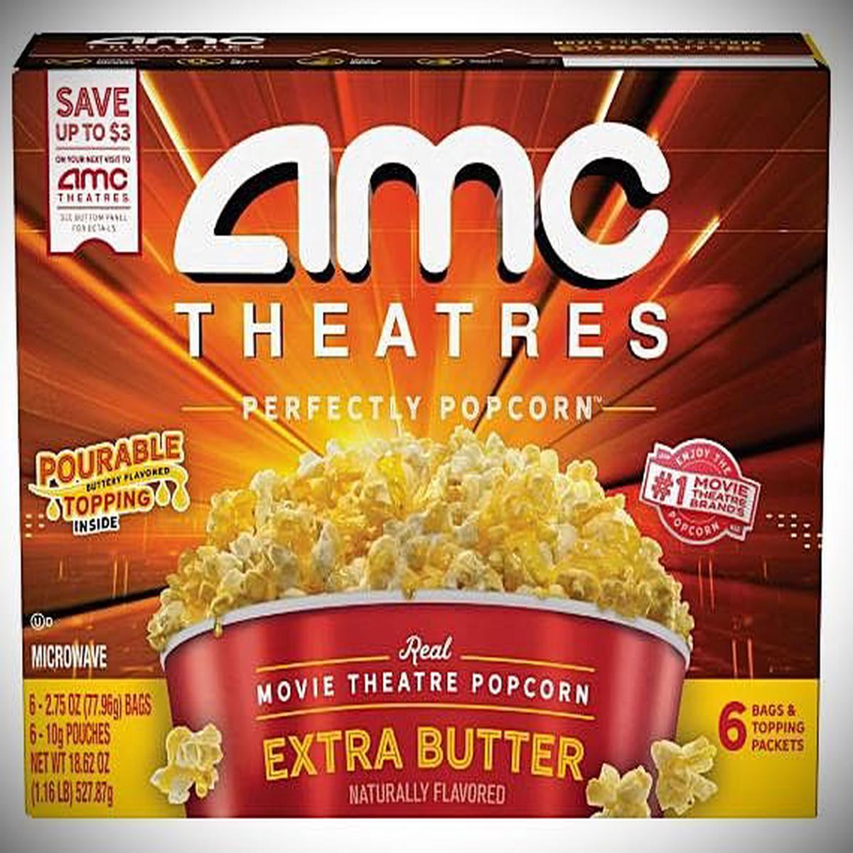 AMC Theatres Extra Butter Microwave Popcorn | 6 Bags and Butter Topping Packets