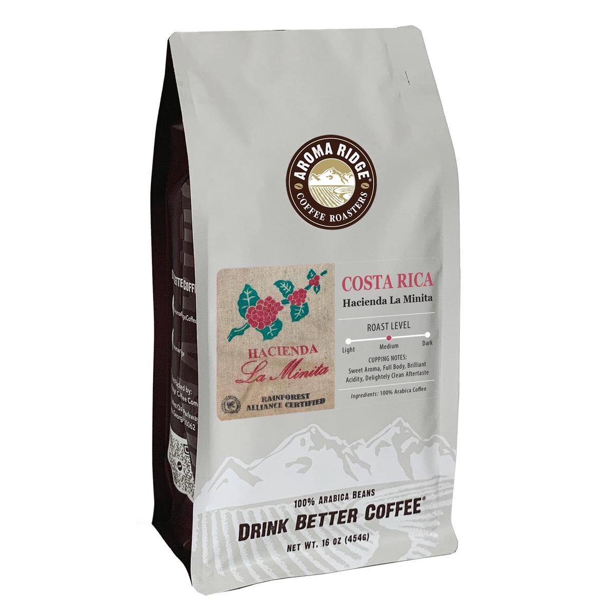 Aroma Ridge Whole Bean Coffee, Tarrazu Costa Rica, 16oz Medium Roast, Nutty-Sweet Aftertaste
