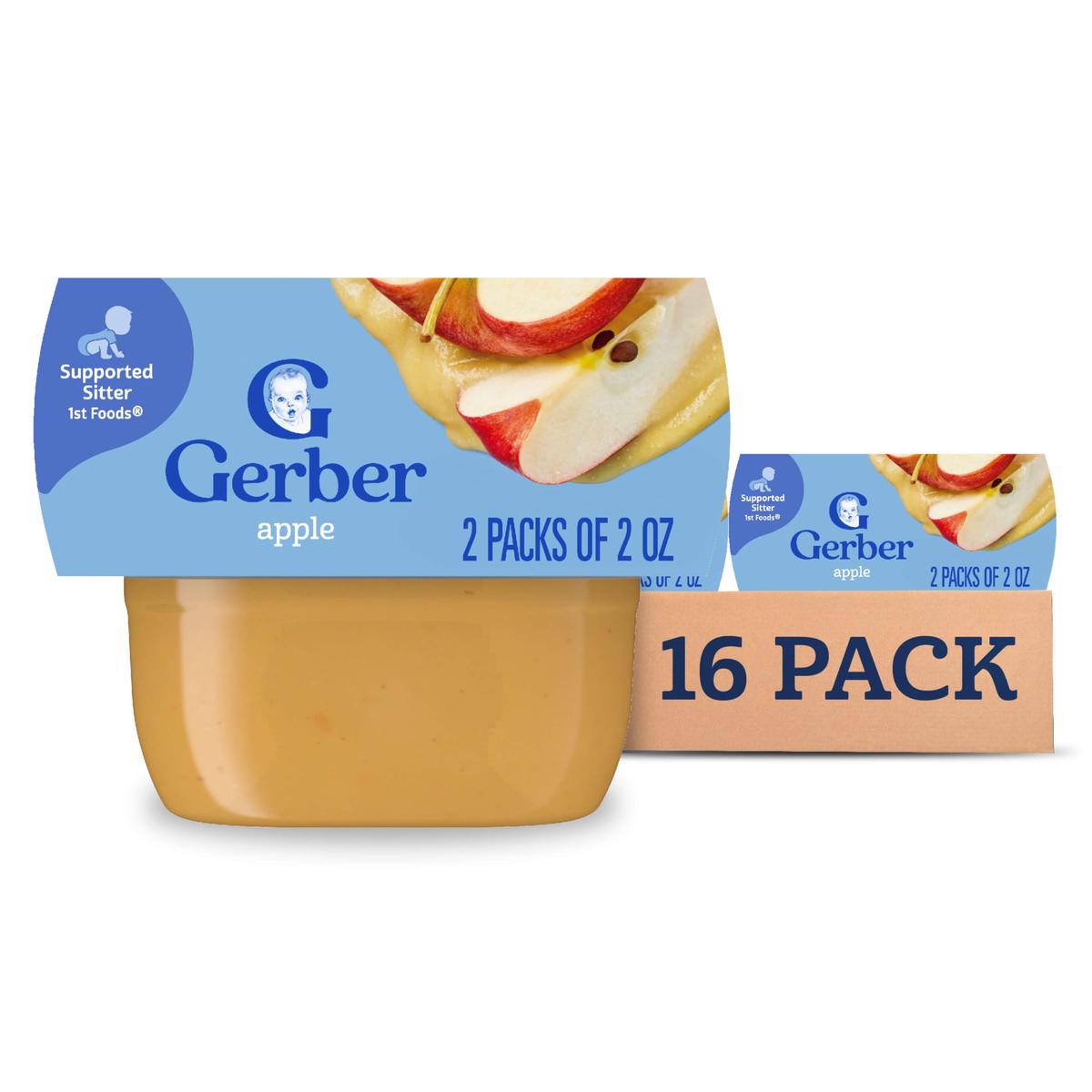 Gerber Stage 1 Baby Food, Apple Puree Tub, No Artificial Colors Or Flavors, Baby Puree, 16-Pack
